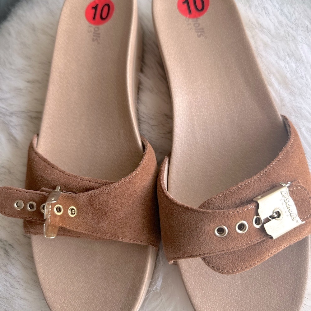 Dr. Scholl's Tan Suede Buckle Sandals - Picture 4 of 14